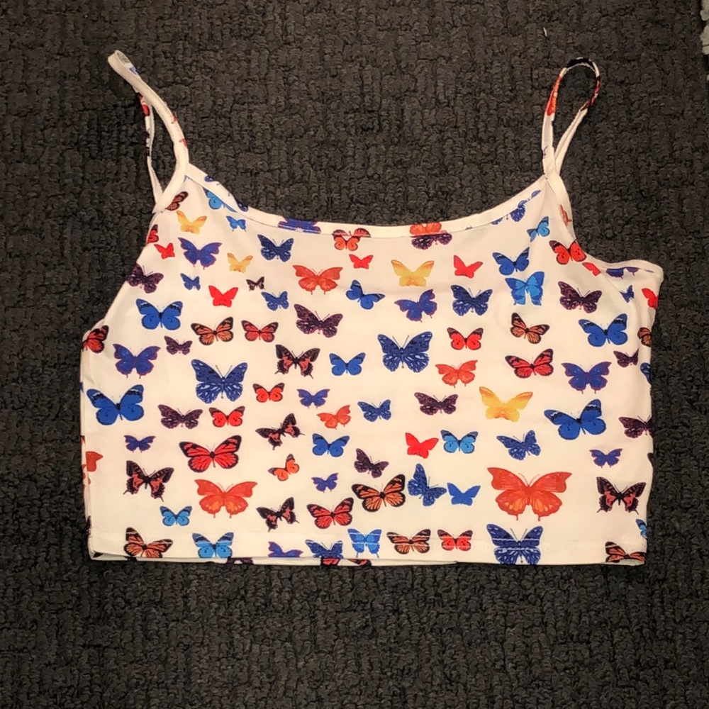 Rainbow butterfly cropped tank